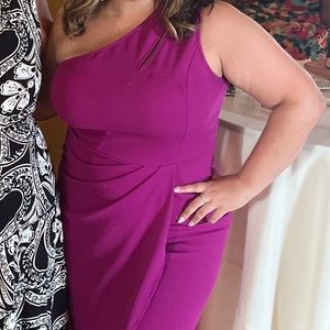 Tulip hem one shoulder magenta dress